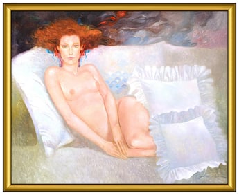 Felix Mas Signed Original Large Oil Female Portrait Painting on Canvas Framed
