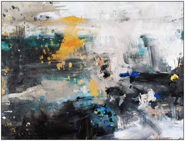 Jorn Fox Signed Original Oil Abstract Splatter Painting on Canvas Art