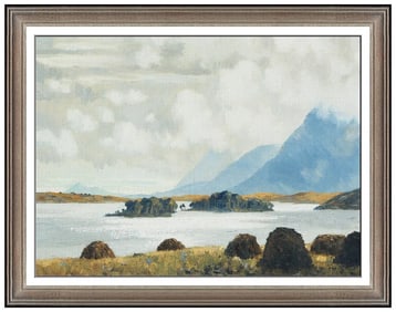 Mabel Young Signed Original Oil Water Landscape Painting on Board Framed Art