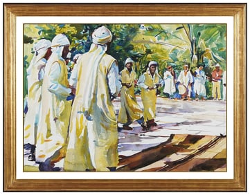 Shirl Goedike Signed Original Large Watercolor Portrait Painting Framed Art