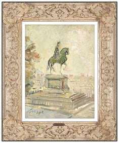 Gabriel Spat Signed Original Oil Paris Cityscape Painting on Board Framed Art