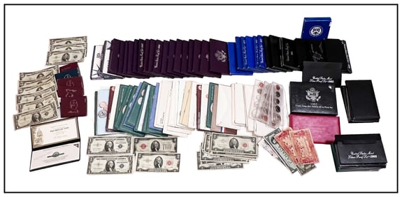 Large Vintage Silver & Proof Coin Collection with Bills, Sequential Miscuts
