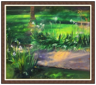 Mario Madiai Signed Original Large Oil Floral Landscape Painting on Canvas Art