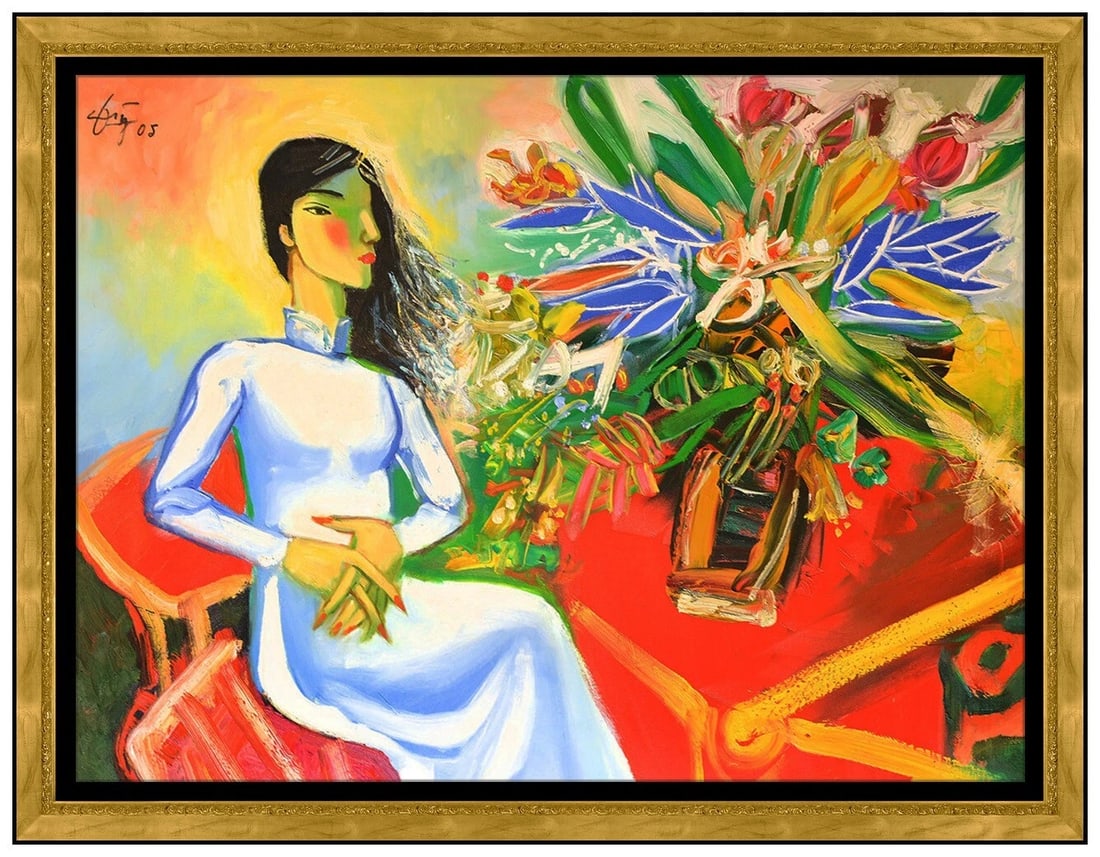 Nguyen Dinh Dung Signed Original Oil Portrait Painting on Canvas Framed Art: This lot includes:Gallery COA & free domestic shipping (*insurance and international shipping for an additional charge)Artist: Nguyen Dinh DungTitle: Blooming SerenityMedium: oil painting on canvasSiz