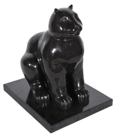 After Fernando Botero Full Round Gato Cat Bronze Sculpture Art
