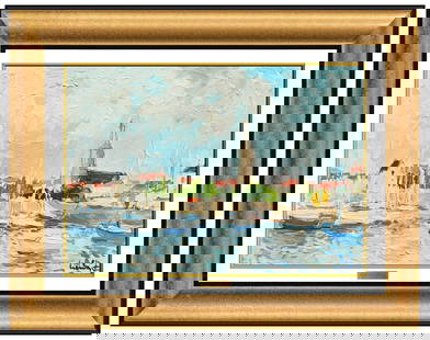 Fernand Herbo Signed Original Oil Harbor Landscape Painting on Board Framed: This lot includes:Gallery COA & free domestic shipping (*insurance and international shipping for an additional charge)Artist: Fernand Herbo Title: Club De Boiler, St. Gilles Sur VieMedium: Oil Painti