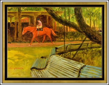 Henry Koehler Signed Original Oil Horse Racing Painting on Canvas Framed Art