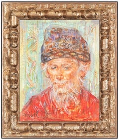 Edna Hibel Signed Original Oil Male Portrait Painting on Board Framed Art