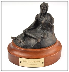 Rex French Signed Original Buffalo Dreamer Bronze Native American Sculpture