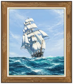 John Bentham Dinsdale Signed Original Oil Sailboat Clipper Ship Painting Canvas