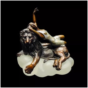 Misha Frid Signed Original Bronze Lion Female Seduction Sculpture Art