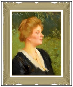 Edward Dufner Signed Original Oil Female Portrait Painting on Board Framed Art