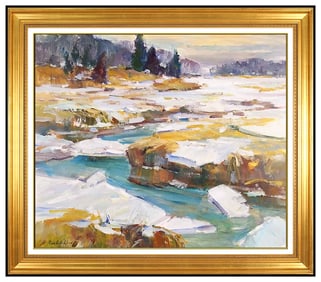 Dale Ratcliff Signed Original Large Oil Maine Landscape Painting on Board Art