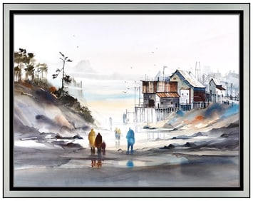 John Ebner Signed Original Large Watercolor Landscape Painting Framed Art