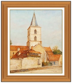 Jean Keime Signed Original Oil Church Cityscape Painting on Canvas Framed Art