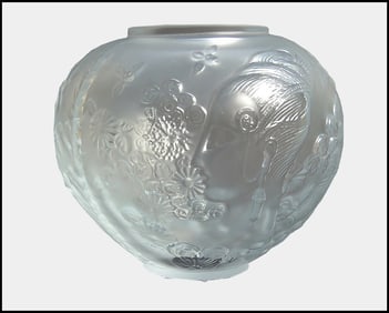 Erte Signed Original Crystal Bowl Flower Among Flowers Art Deco Glass Vase