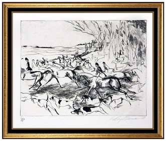 Leroy Neiman Signed Original Into The Open Etching Fox Hunt Sports Art