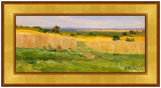 Nikolai Timkov Signed Original Oil Russian Landscape Painting on Board Framed
