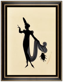 Erte Signed Original Gouache Costume Dress Design Fashion Painting Art Deco