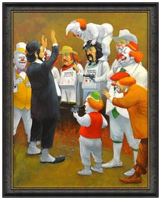 Robert Owen Signed Original Large Oil Clown Portrait Painting on Canvas Art
