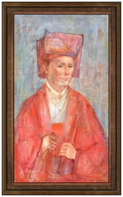 Edna Hibel Signed Original Large Oil Portrait Painting on Board Framed Art