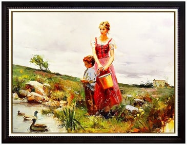 Pino Daeni Signed New Friends Large Hand-Embellished Giclee on Canvas Landscape