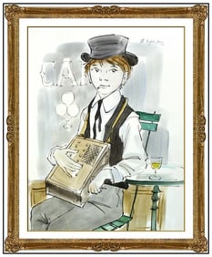 Philippe Henri Noyer Signed Original Watercolor Portrait Painting Framed Art