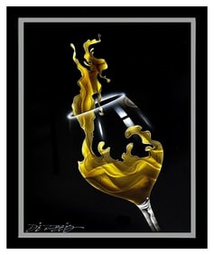 Chris Derubeis Signed Original Acrylic White Reach Wine Painting on Metal Art