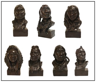 Charles Beil Signed Original Seven Piegans Suite Bronze Native American Sculpture