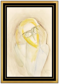 Beatrice Wood Signed Original Watercolor Portrait Figure Painting Framed Art