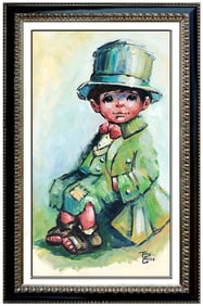 Tony Crosse Signed Original Oil Child Boy Portrait Painting on Canvas Art
