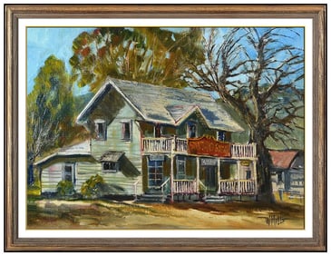 Wilfrid Taylor Mills Signed Original Oil House Landscape Painting Framed Art