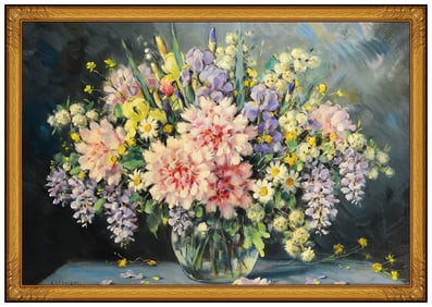 Alfio Paolo Graziani Signed Original Large Oil Flower Painting on Canvas Art