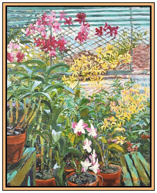 David Kroll Signed Original Oil Flowers Plants Painting on Canvas Framed Art (1 of 5)