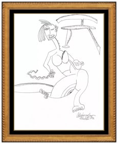 Alexandra Nechita Signed Original Ink Cubism Painting Petite Picasso Framed Art