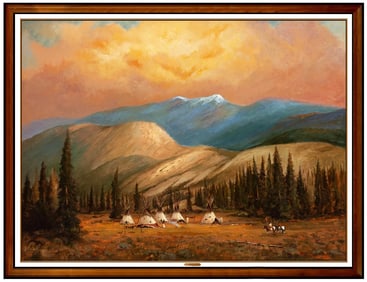 Bill Mittag Signed Original Large Oil Native American Landscape Painting Canvas