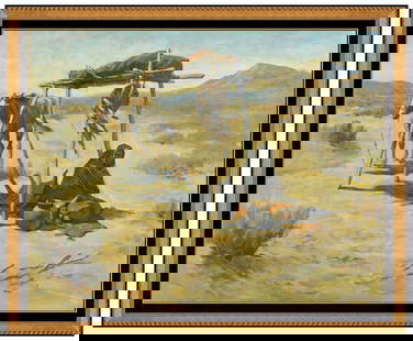Ronald Crooks Signed Original Oil Western Portrait Painting on Canvas Framed Art: This lot includes:Gallery COA & free domestic shipping (*insurance and international shipping for an additional charge)Artist: Ronald CrooksTitle: Desert CampMedium: oil painting on canvasSize: 24&rdq