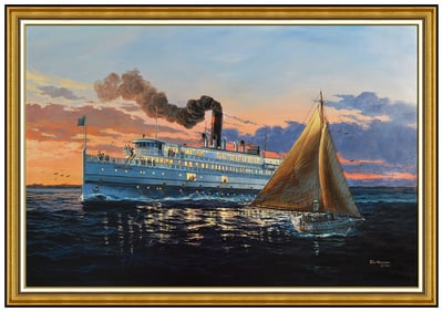 Tom Freeman Signed Original Acrylic Seascape Ocean Ship Painting on Board Art