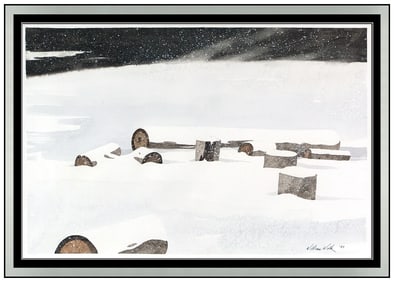 William Wolk Signed Original Watercolor Winter Landscape Painting Framed Art