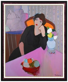 Itzchak Tarkay Signed Original Large Acrylic Female Portrait Painting on Canvas
