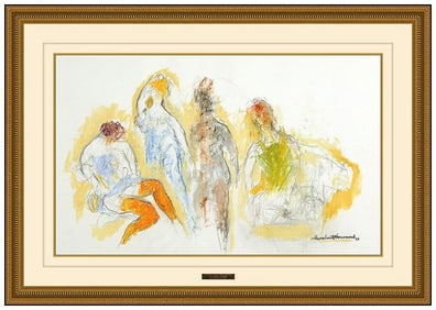 Hubert Howard Signed Original Watercolor Abstract Figure Painting Framed Art