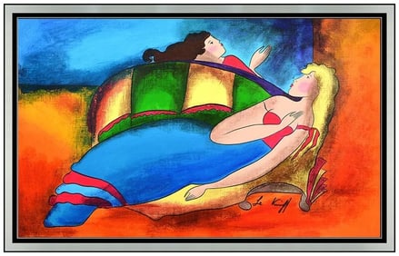 Linda Le Kinff Signed Original Oil Portrait Females Painting on Canvas Art