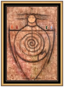 Orlando Botero Signed Original Large Mixed Media Figurative Painting Framed Art