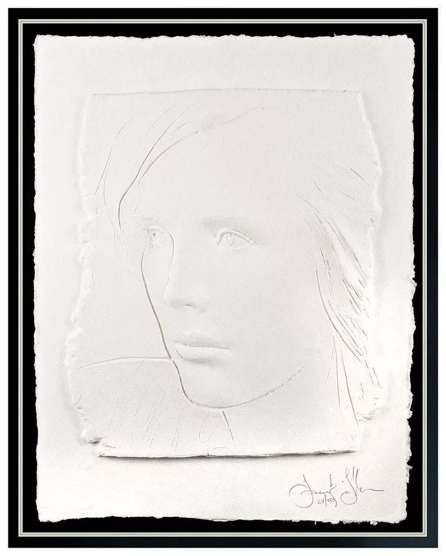 Frank Gallo Signed Original Cast Paper Relief Portrait Sculpture Framed Art: This lot includes:Gallery COA & free domestic shipping (*insurance and international shipping for an additional charge)Artist: Frank GalloTitle: AllureMedium: Cast Paper Relief SculptureSize: 28" x 22