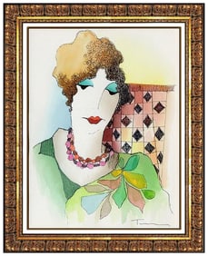 Itzchak Tarkay Watercolor Painting Signed Original French Female Portrait Art