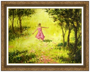 Lindsay Dawson Original Oil On Canvas Painting Signed Girl Landscape Framed Art