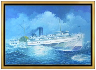 Wallace Randall Large Original Nautical Ship Gouache Painting Signed Framed Art