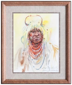 Joe Beeler Signed Original Watercolor Native American Painting on Board Art