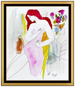 Linda Le Kinff Signed Original Acrylic Female Portrait Painting Framed Art