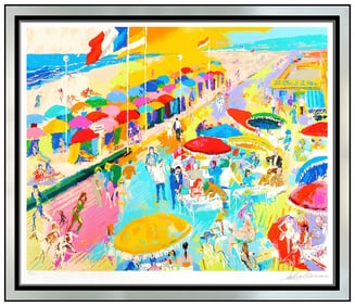 Leroy Neiman Signed La Plage A Deauville Serigraph Large French Landscape Art